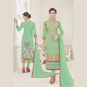 Designer Suits Mix Cotton with Front and Back Design(Green)