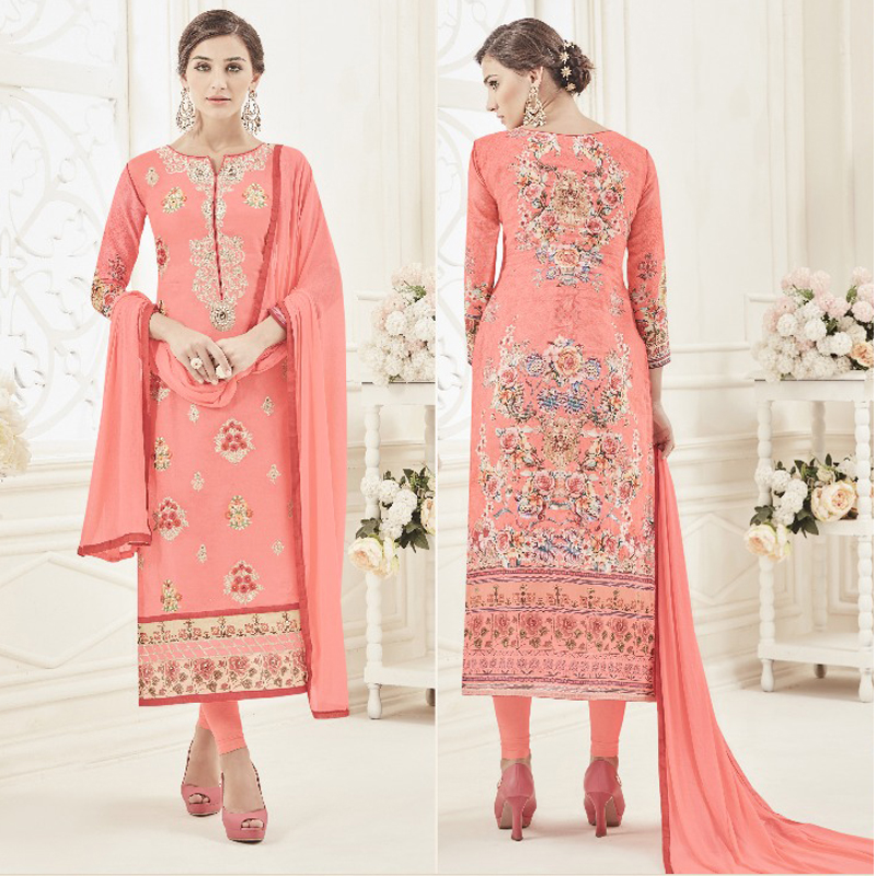 Designer Suits Mix Cotton with Front and Back Design(Pink) - Livekarts